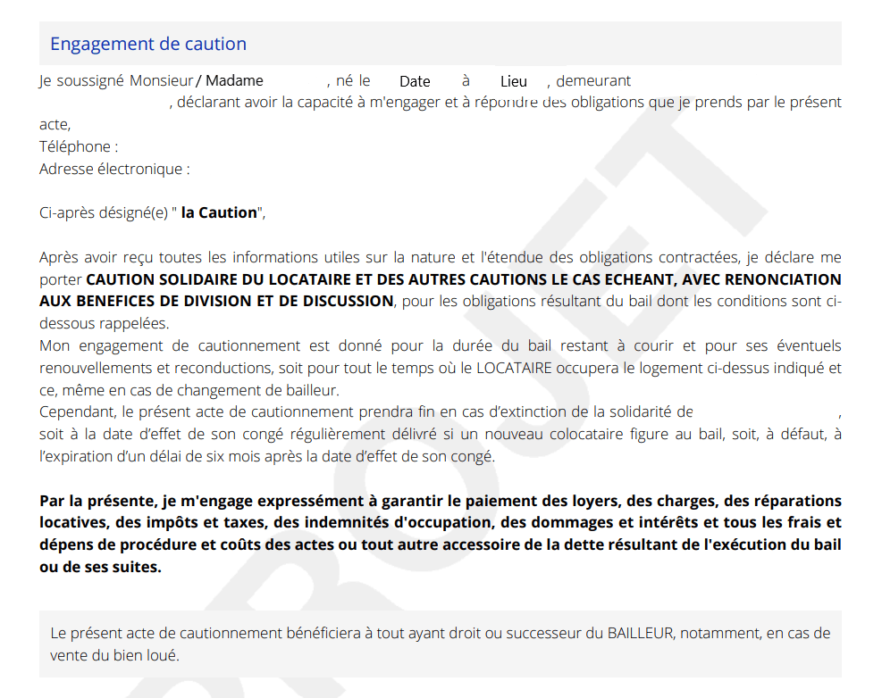 acte de cautionnement acte de cautionnement