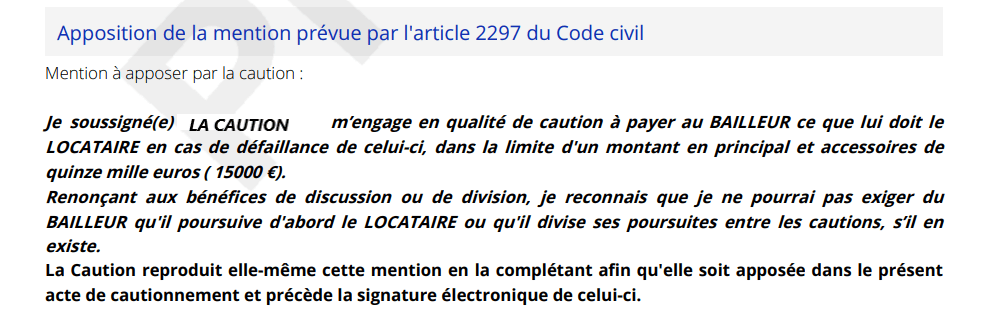 Mention obligatoire (1) acte de cautionnement